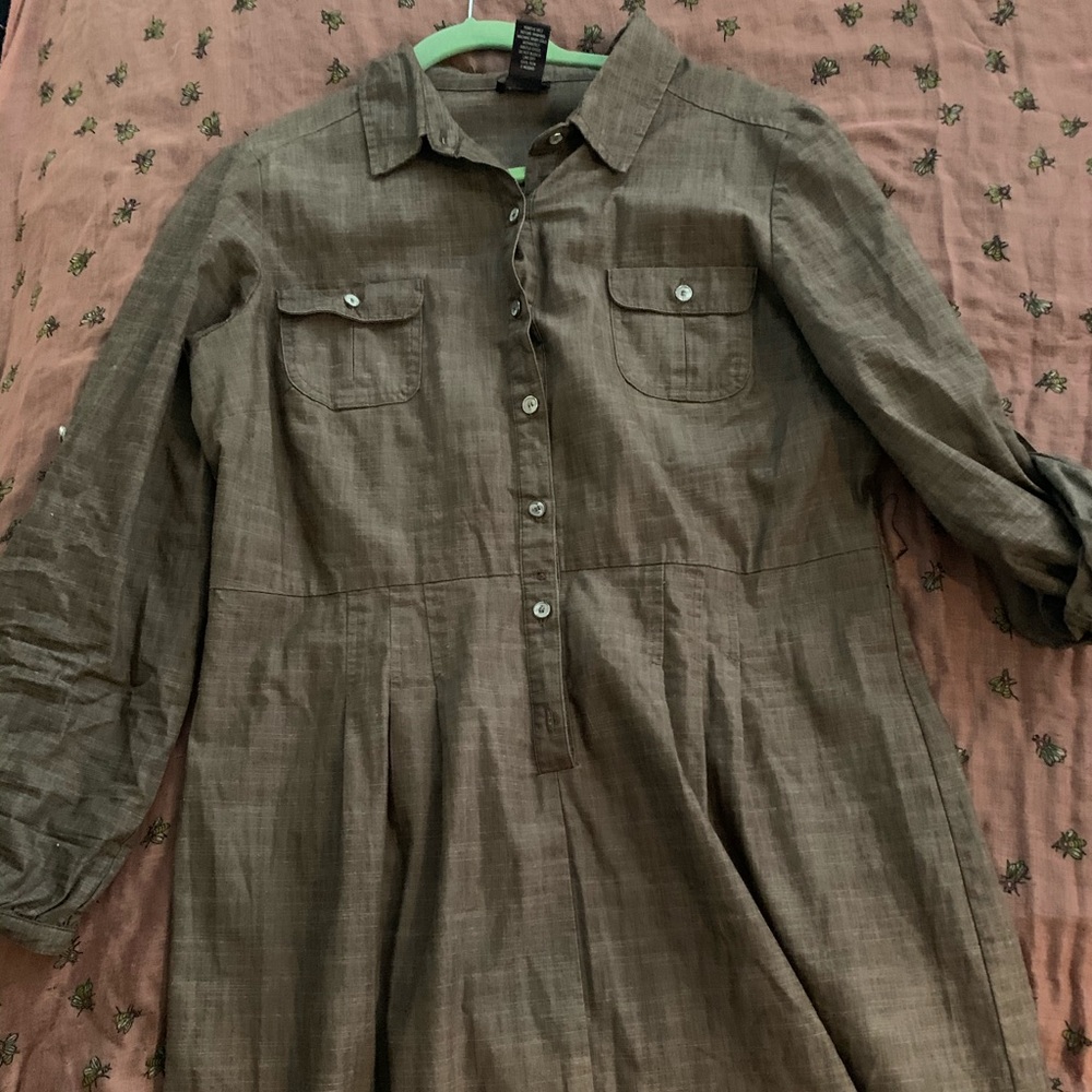 Gray denim style button down dress